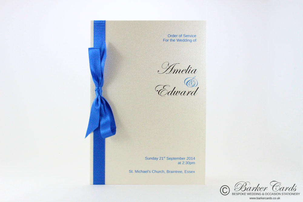 Wedding Orders of Service - Royal Blue and Cream / Ivory.