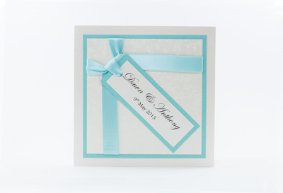 Wish Wedding Invitation  Aquamarine / Tiffany Blue / Turquoise and Ivory / Cream Embossed with Butterflies 